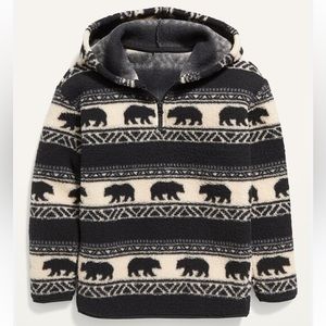 Old Navy Bear Printed Half Zip Hooded Sherpa Fleece Size Small